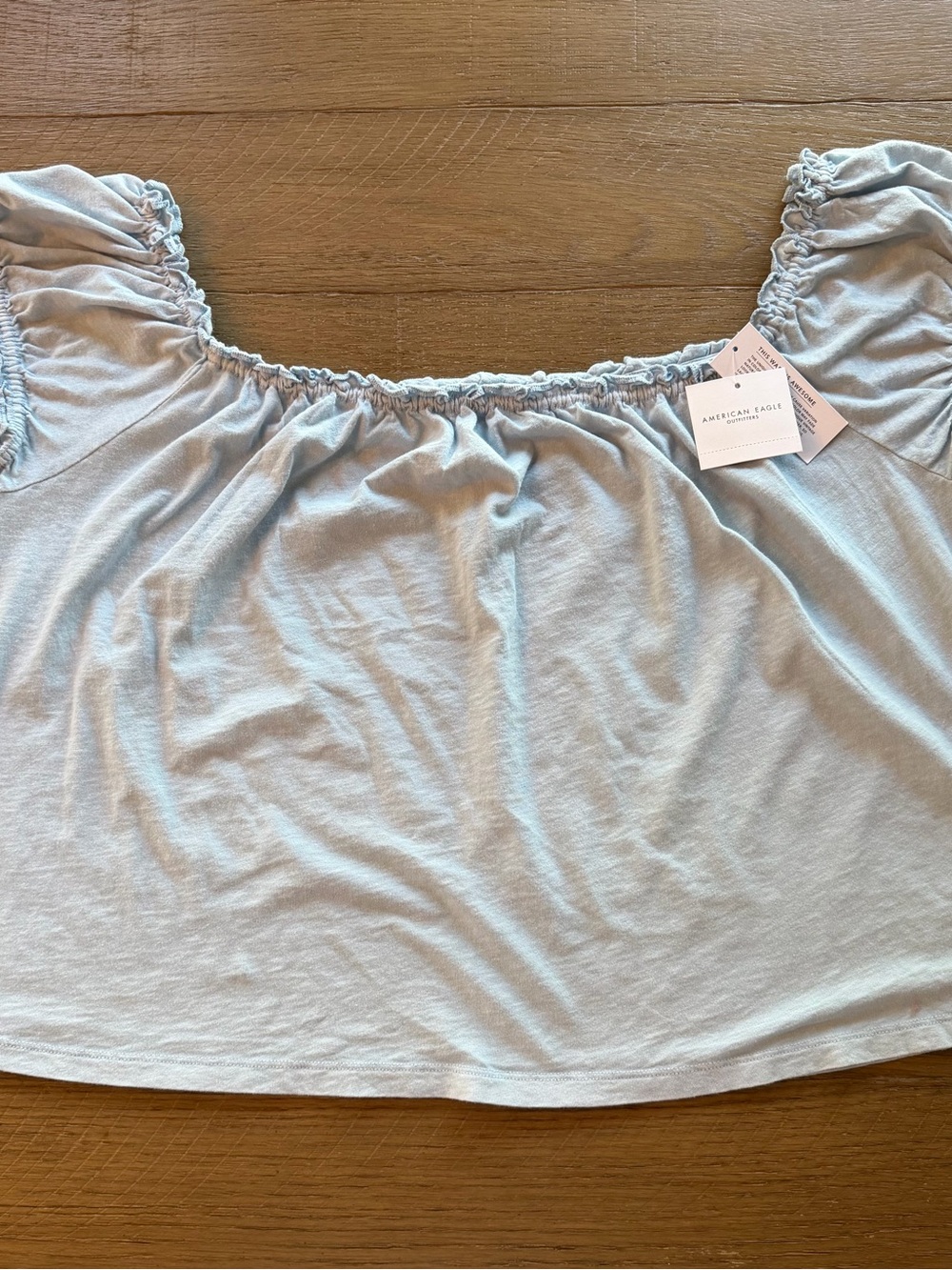 American Eagle Outfitters Pale Blue Off-Shoulder Crop Top